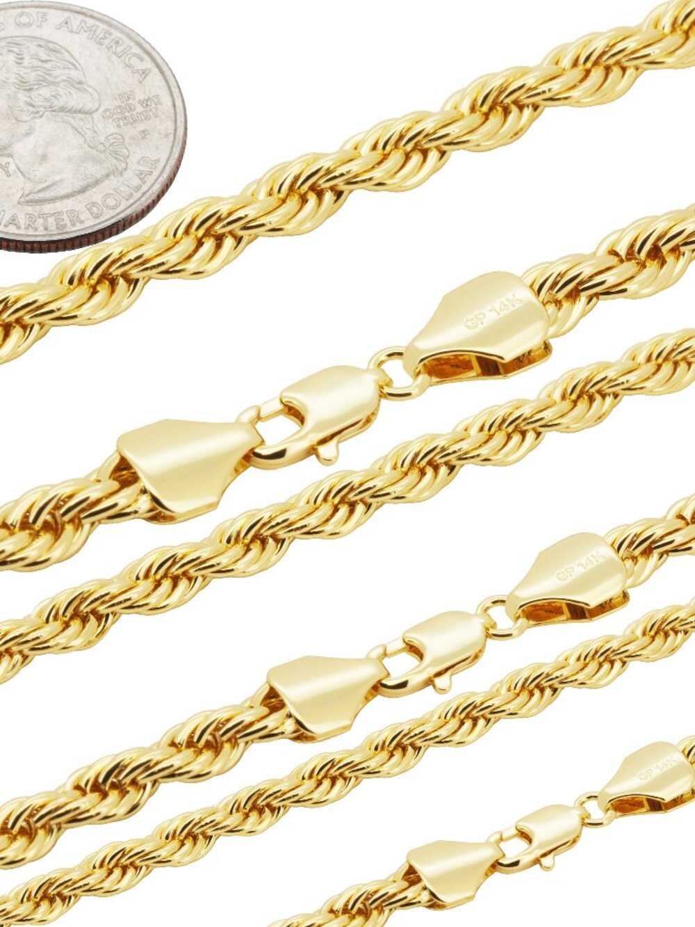 14k Yellow Gold Plated 4-6mm Rope Chain Necklace Bracelet 8β-24β